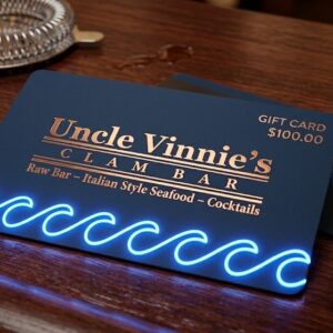 Gift card for Uncle Vinnie's Clam Bar in Raritan, NJ, valued at $100.00.